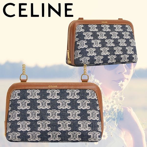 【日本未入荷】セリーヌ ショルダーバッグ 偽物★テキスタイルトリオンフ クラッチ 10E382CR1